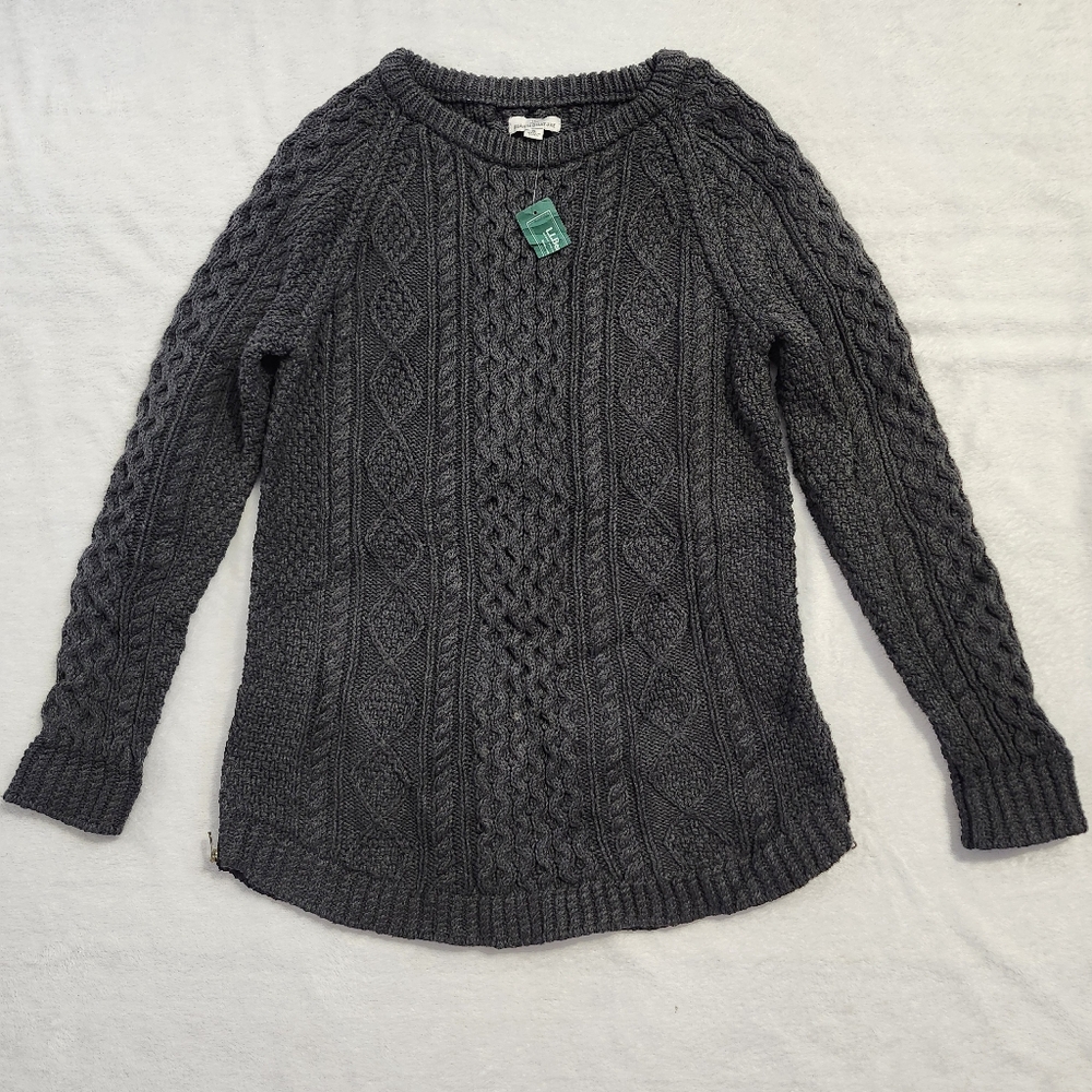 L.L. BEAN Charcoal Grey Cable Knit Chunky Tunic Fisherman Sweaterβ Small NWT